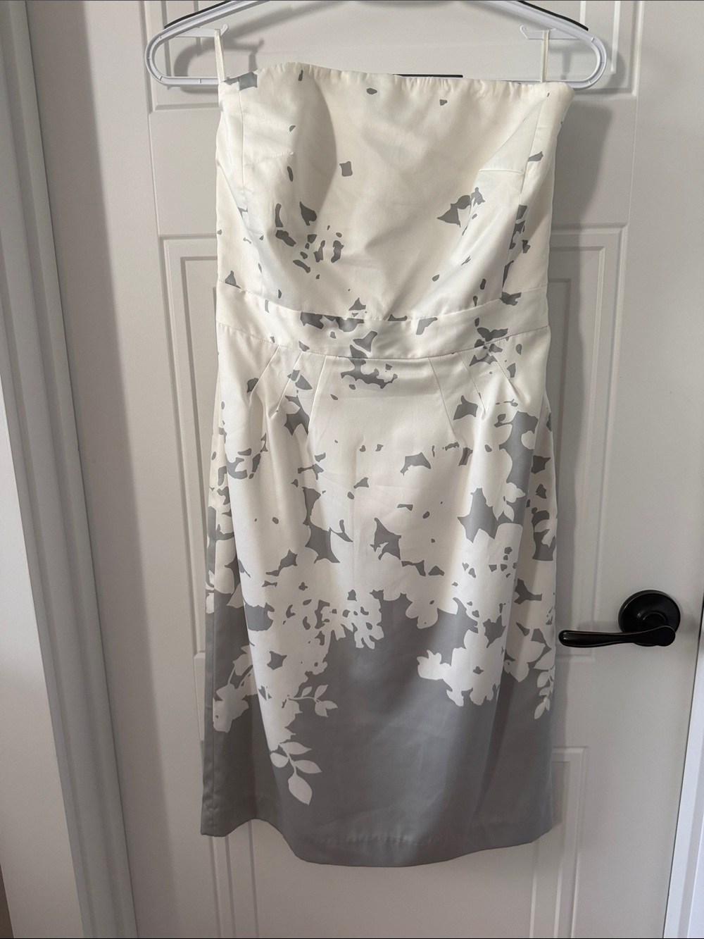 Banana Republic Factory White and Gray Strapless Floral Print Dress